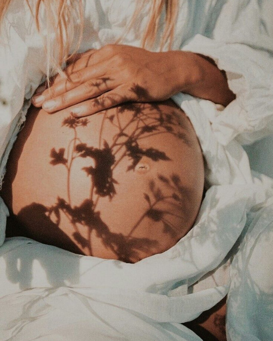 pregnant belly with flower shadows